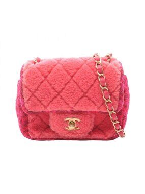 Chanel Shoulder Bag Mini Quilted Pink Fabric Chain